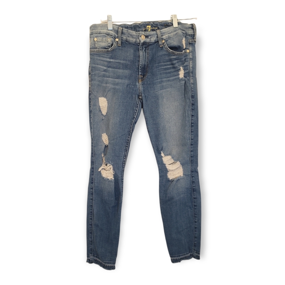 7 For All Mankind Distressed Ankle Skinny Women's Jeans Blue Size 31/12